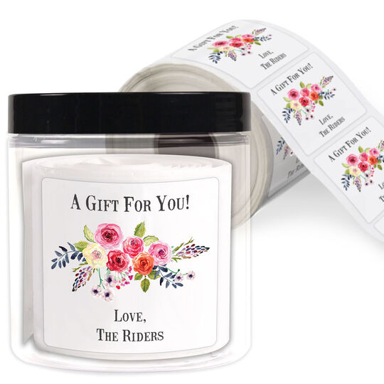 White Floral Bunch Square Gift Stickers in a Jar